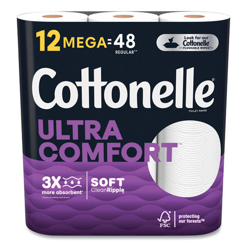 Ultra Comfortcare Toilet Paper, Soft Tissue, Mega Rolls, Septic Safe, 2-ply, White, 284/roll, 12 Rolls/pack, 48 Rolls/carton