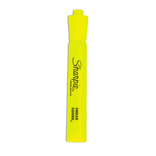 Tank Style Highlighters, Fluorescent Yellow Ink, Chisel Tip, Yellow Barrel, Dozen