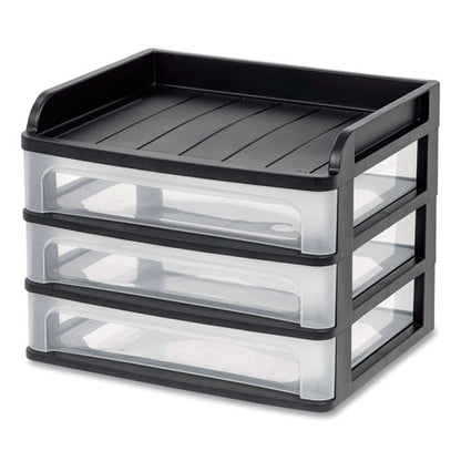 Small Three-drawer Desktop Storage, 3 Sections, 9.13 X 6.88 X 8.13, Black/clear