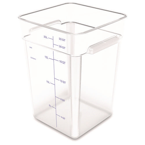 Squares Polycarbonate Food Storage Container, 22 Qt, 11 13 X 11.13 X 15.72, Clear, Plastic