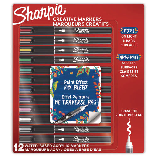 Creative Markers, Fine Brush Tip, Assorted Colors, 12/pack