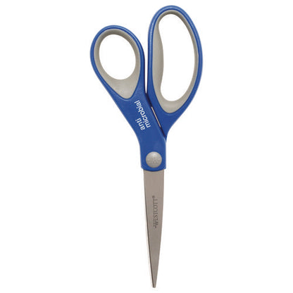 Scissors With Antimicrobial Protection, 8" Length, 3.25" Cut Length, Blue/gray Straight Handle, 3/pack