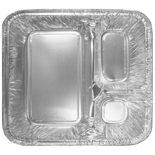 Three-compartment Oblong Food Container, 24 Oz, 6.38 X 1.47 X 8, Silver, Aluminum, 500/carton