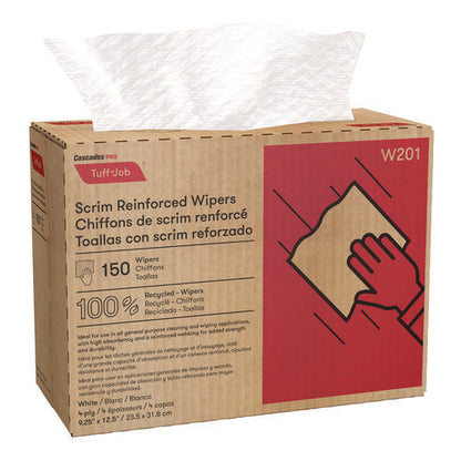 Tuff-job Scrim Reinforced Wipers, 4-ply, 9.25 X 12.5, White, 150/box, 10 Boxes/carton