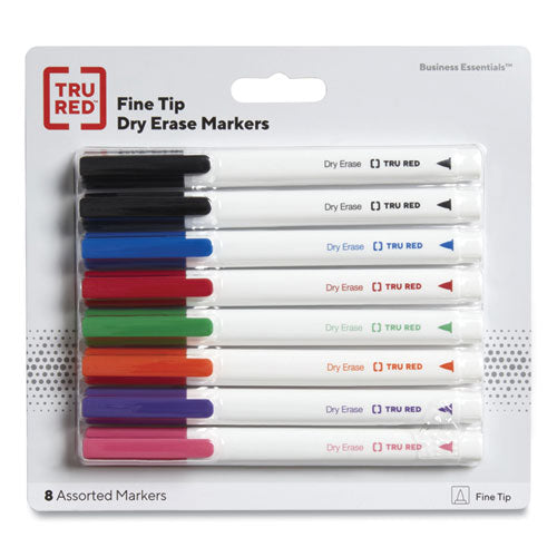 Dry Erase Marker, Pen-style, Fine Bullet Tip, Seven Assorted Colors, 8/pack