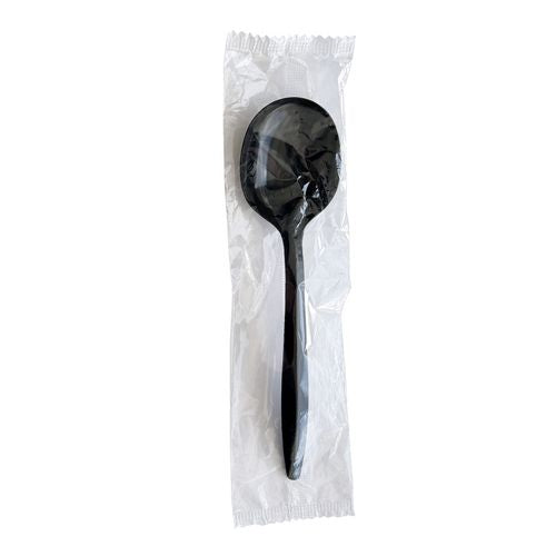 Mediumweight Wrapped Polypropylene Cutlery, Soup Spoon, Black, 1,000/carton