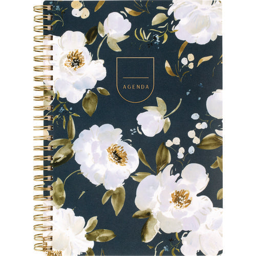 Leah Bisch Weekly/monthly Floral Planner, Floral Artwork, 8.5" X 6.38", Blue/white/gold Cover, 12-month (jan To Dec): 2025