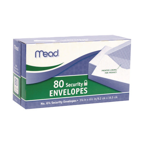 Security Tint Business Envelopes, #6 3/4, Monarch Flap, Gummed Closure, 3.63 X 6.5, White, 80/box