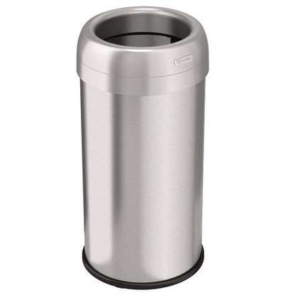 Open Top Trash Can, Round, 16 Gal, Plastic/stainless Steel, Silver