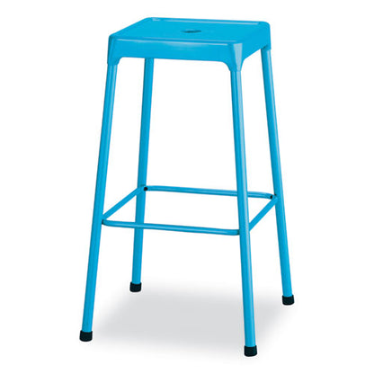 Steel Bar Stool, Backless, Supports Up To 275 Lb, 29" Seat Height, Baby Blue Seat, Baby Blue Base