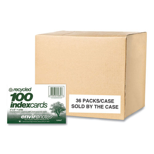 Environotes Recycled Index Cards, Narrow Ruled, 4 X 6, White, 100 Cards, 36/carton