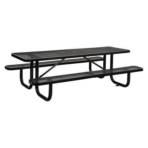 Expanded Steel Picnic Table, Rectangular, 96 X 62 X 29.5, Black Top, Black Base/legs