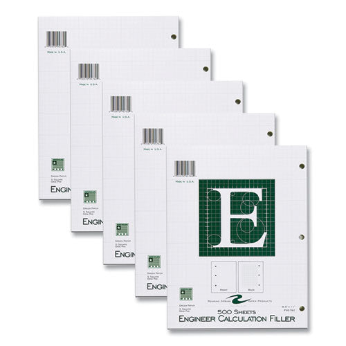 Engineer Filler Paper, 3-hole, Frame Format/quad Rule (5 Sq/in, 1 Sq/in) 500 Sheets/pack, 5/carton