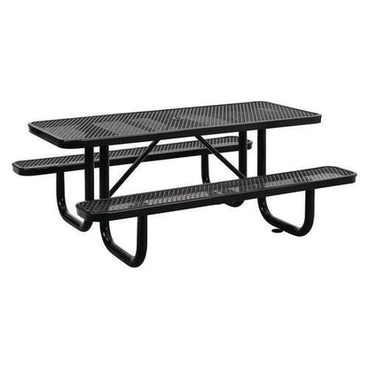 Expanded Steel Picnic Table, Rectangular, 72 X 62 X 29.5, Black Top, Black Base/legs