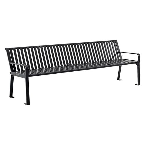 Steel Slat Benches With Back, 96" X 26" X 31", Black Seat/back, Black Base