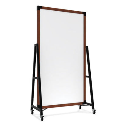 Prest Mobile Magnetic Whiteboard, 40.5" X 73.75", White Surface, Caramel Oak Finished Wood Frame