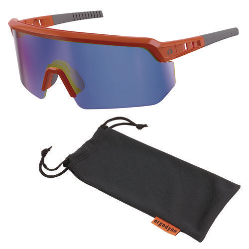 Skullerz Aegir Safety Glasses, Mirrored Lenses, Orange Nylon Impact Frame, Blue Mirror Polycarbonate Lens