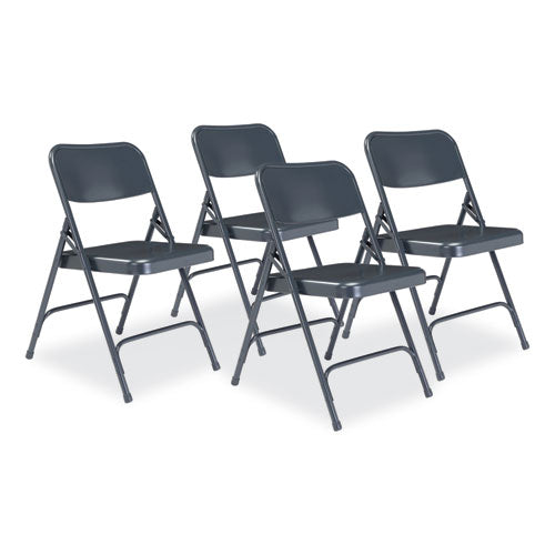 200 Series Premium All-steel Double Hinge Folding Chair, Supports Up To 500 Lb, 17.25" Seat Height, Blue, 4/carton