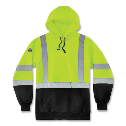 Glowear 8373 Hi-vis Class 3 Hooded Sweatshirt With Black Bottom, Polar Fleece, Lime, 4x-large