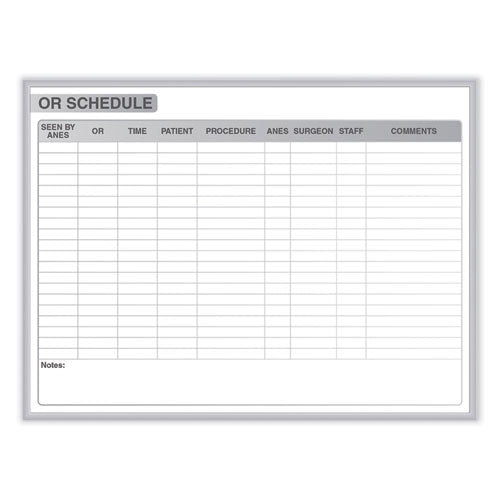 Or Schedule Magnetic Whiteboard, Operating Room Scheduling Chart, 48.5" X 36.5", White/gray Surface, Satin Aluminum Frame