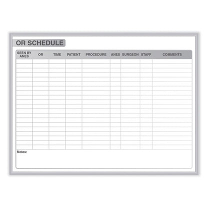 Or Schedule Magnetic Whiteboard, Operating Room Scheduling Chart, 48.5" X 36.5", White/gray Surface, Satin Aluminum Frame