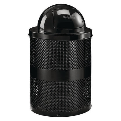 Outdoor Perforated Steel Trash Can With Dome Lid, 36 Gal, Steel, Black