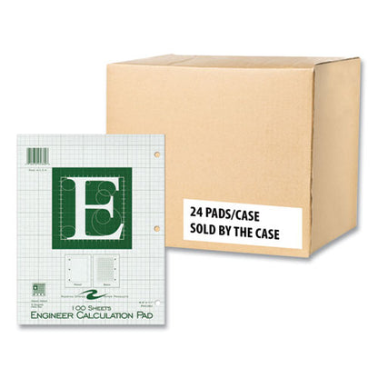 Engineer Pad, (0.5" Margins), Quad Rule (5 Sq/in, 1 Sq/in) 100 Light Green 8.5 X 11 Sheets/pad, 24/carton