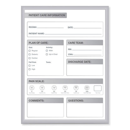 Patient Room Magnetic Whiteboard, Hospital Patient Chart, 18.5" X 24.5", White/gray Surface, Satin Aluminum Frame