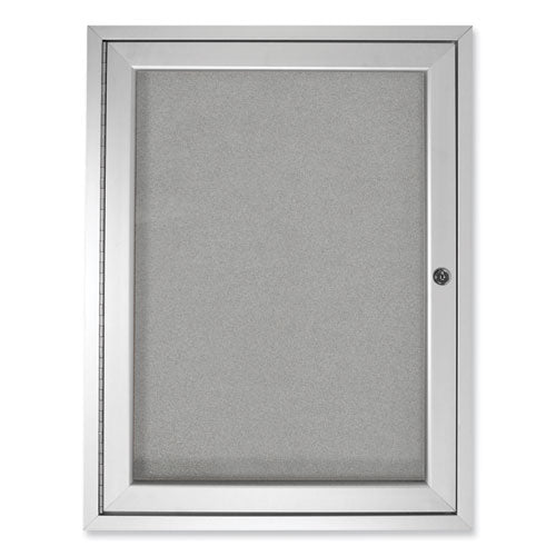 1 Door Enclosed Vinyl Bulletin Board With Satin Frame, 18" X 24", Silver Surface, Satin Aluminum Frame