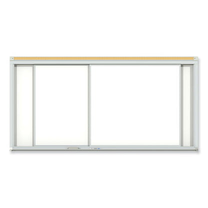 Horizontal Sliding Porcelain Magnetic Whiteboard, 144" X 48", White Surface, Anodized Aluminum Frame