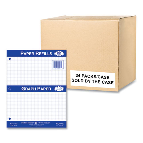 Graph Filler Paper, 3-hole, 8.5 X 11, Quadrille: 5 Sq/in, 80 Sheets/pack, 24 Packs/carton