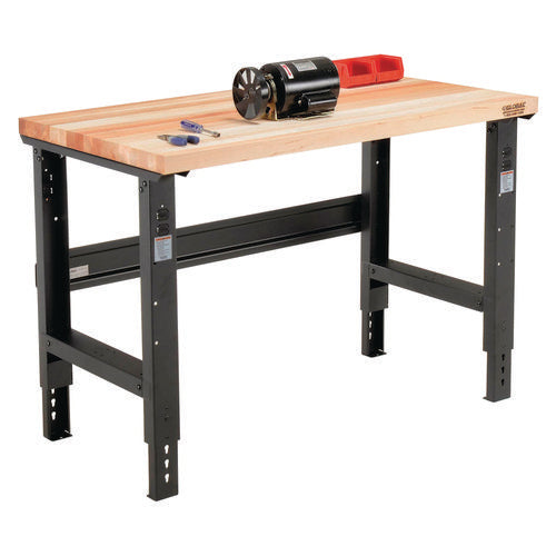 Standard Duty Butcher Block Top Adjustable Height Workbench, 2,000 Lbs, 48 X 30 X 30.88 To 36.88, Maple/black