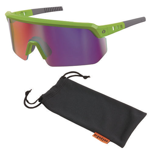 Skullerz Aegir Anti-scratch/anti-fog Safety Glasses, Lime Nylon Impact Frame, Purple Mirror Polycarbonate Lens