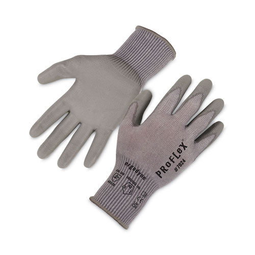 Proflex 7024 Ansi A2 Pu Coated Cr Gloves, Gray, Small, 12 Pairs/pack