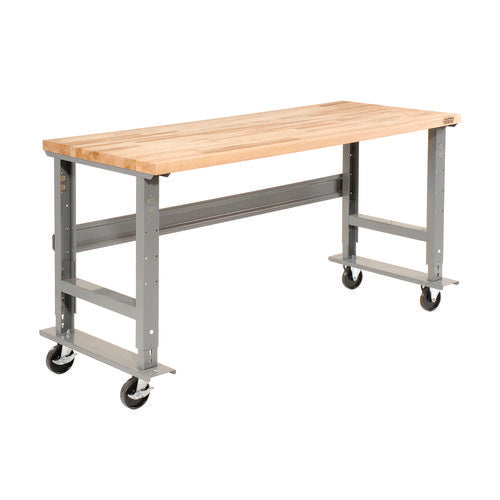 Light Duty Butcher Block Top Adjustable Height Workbench, 800 Lbs, 48 X 30 X 36 To 43, Gray