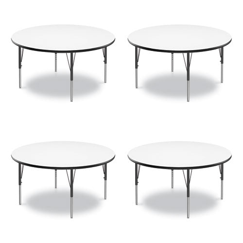 Dry Erase Markerboard Activity Tables, Round, 42" X 19" To 29", White Top, Black Legs, 4/pallet