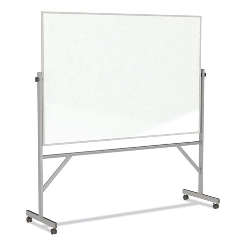 Reversible Magnetic Porcelain Whiteboard With Aluminum Frame, 101.25" X 78.25", White Surface, Satin Aluminum Frame