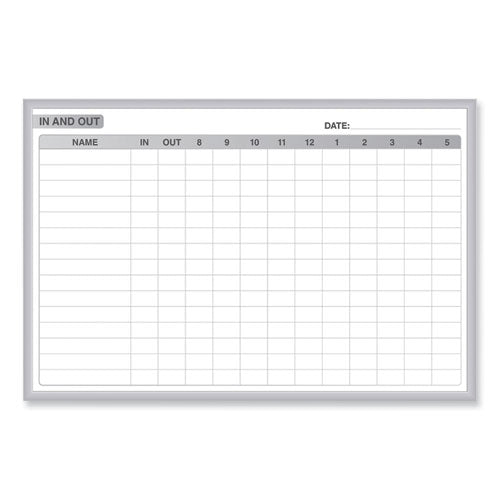 In/out Magnetic Whiteboard, Personnel In/out Tracking Chart, 72.5" X 48.5", White/gray Surface, Satin Aluminum Frame