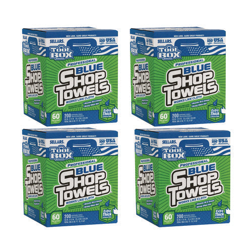 Toolbox Blue Shop Towels, 1-ply, 10 X 12, Blue, 200 Sheets/box, 4 Boxes/carton