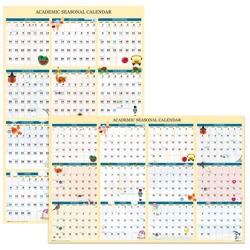 Recycled Academic Seasonal Laminated Wall Calendar, Illustrated Seasons, 24 X 37, 12-month (july To June), 2024 To 2025