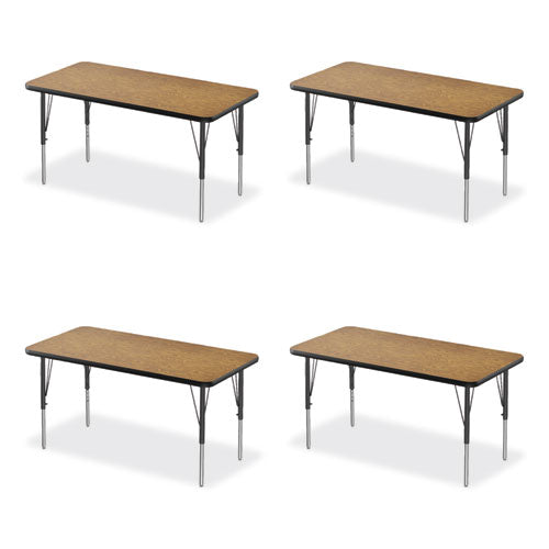 Adjustable Activity Table, Rectangular, 48" X 24" X 19" To 29", Medium Oak Top, Black Legs, 4/pallet