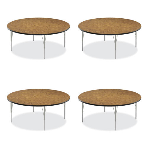 Height Adjustable Activity Tables, Round, 60" X 19" To 29", Medium Oak Top, Gray Legs, 4/pallet