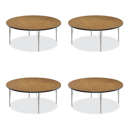 Height Adjustable Activity Tables, Round, 60" X 19" To 29", Medium Oak Top, Gray Legs, 4/pallet