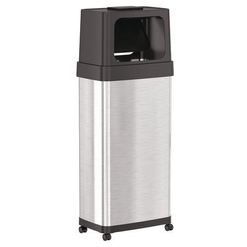 Dual Push Door Trash Can, 24 Gal, Stainless Steel, Silver/black