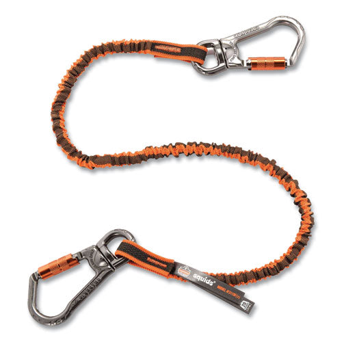 Squids 3119f(x) Tool Lanyard With Swiveling Aluminum Carabiners, 25 Lb Max Working Capacity, 38" To 48" Long, Orange/gray