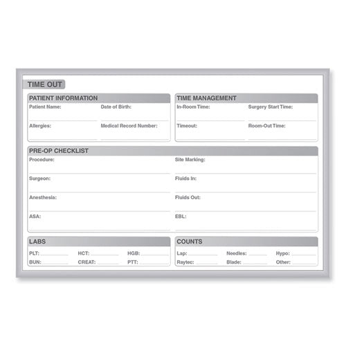 Time Out Magnetic Whiteboard, Patient/staff Time Management Chart, 24.5" X 18.5", White/gray Surface, Satin Aluminum Frame