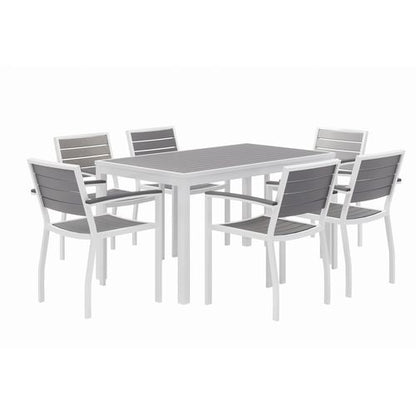 Eveleen Outdoor Patio Table With Six Gray Powder-coated Polymer Chairs, 32 X 55 X 29, Gray