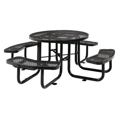 Expanded Steel Picnic Table, Round, 46" Dia X 29.5"h, Black Top, Black Base/legs