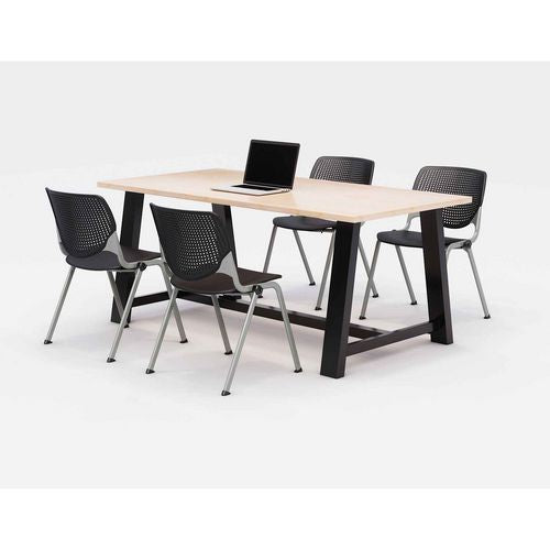 Midtown Dining Table With Four Black Kool Series Chairs, 36 X 72 X 30, Kensington Maple