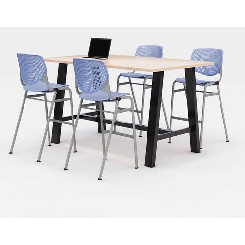 Midtown Bistro Dining Table With Four Periwinkle Kool Barstools, 36 X 72 X 41, Kensington Maple